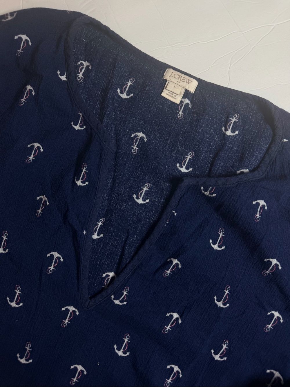 J. Crew Womens Anchor Tunic Top Size Large Navy Blue Coastal Nautical Cotton